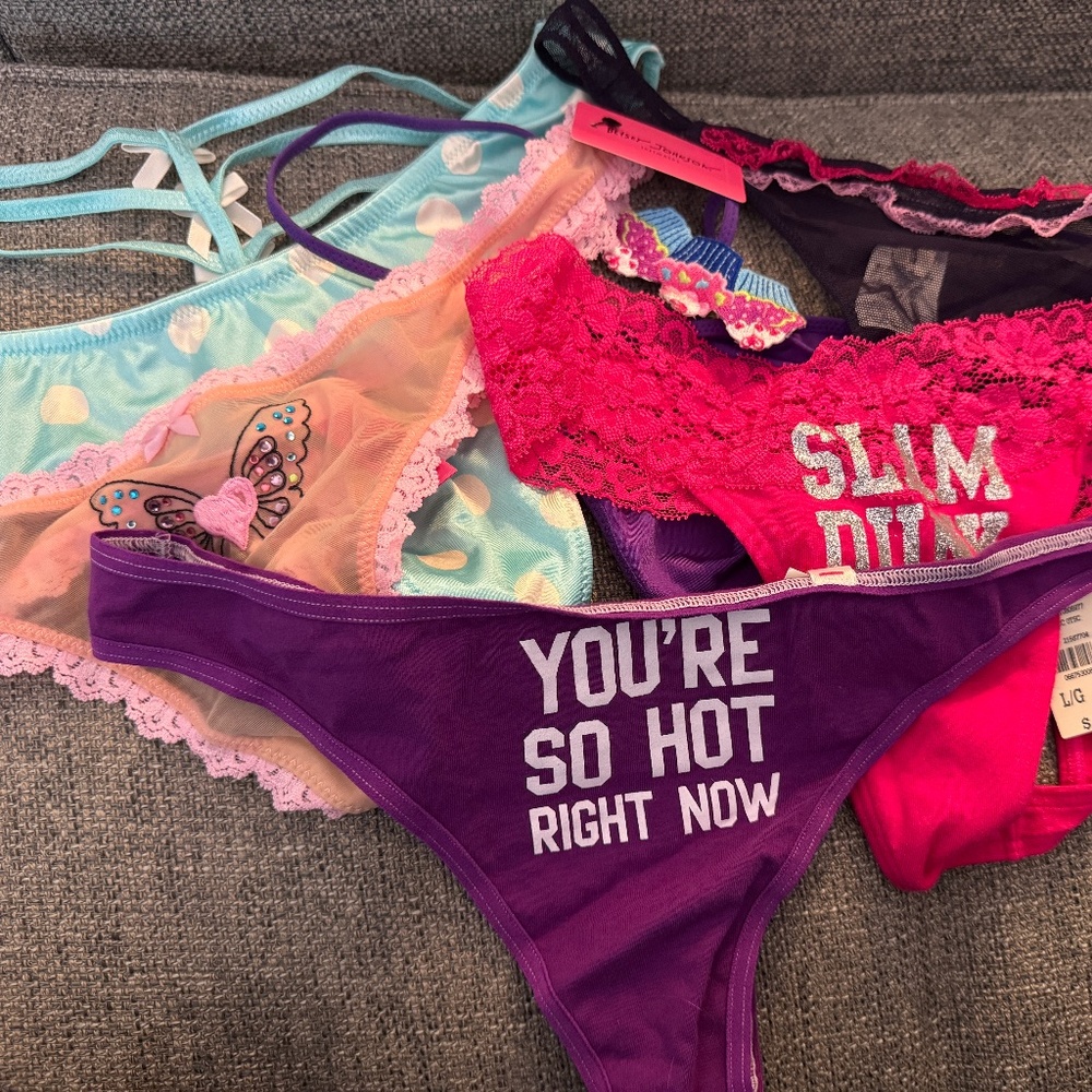 NWT 6 Fun Thong Bundle - Victoria Secret, Intimissi, Betsey J size L